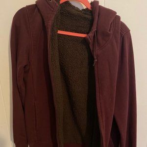 Uniqlo Red Maroon Pile-Lined Fleece Zip Up Hoodie